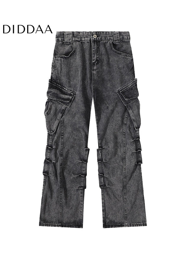 Blue Distressed Stacked Straight Jeans Men’s Cargo Pants - Men’s Jeans