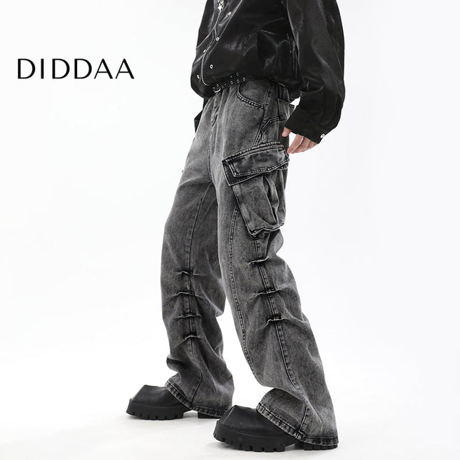Blue Distressed Stacked Straight Jeans Men’s Cargo Pants - M / Grey - Men’s Jeans