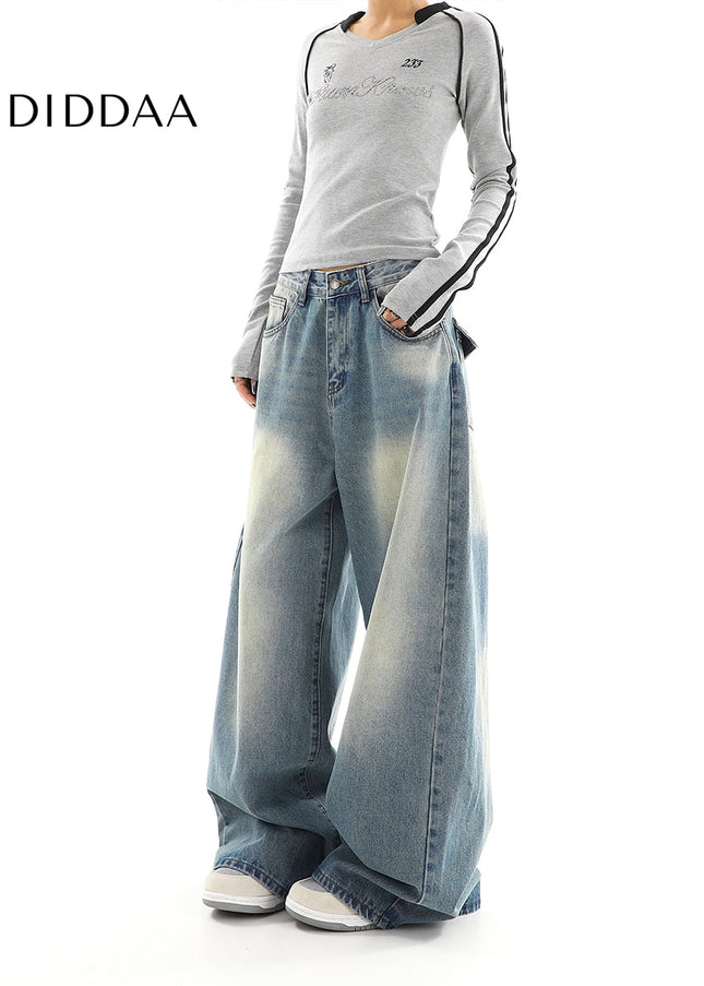 Blue Distressed Straight-Leg Women’s Jeans Casual Spring Trousers - Women’s Jeans