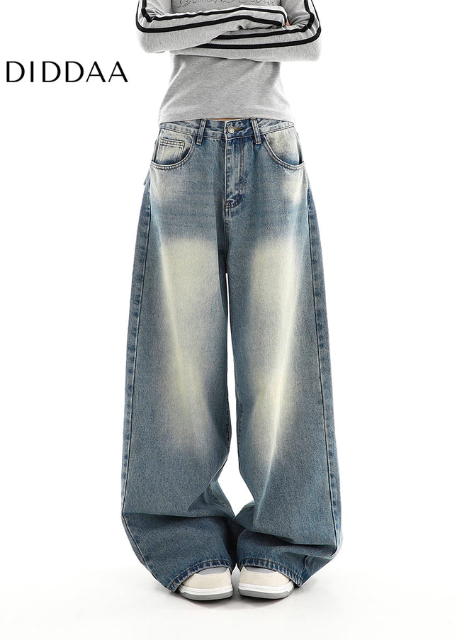 Blue Distressed Straight-Leg Women’s Jeans Casual Spring Trousers - Women’s Jeans