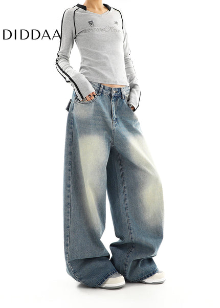Blue Distressed Straight-Leg Women’s Jeans Casual Spring Trousers - Women’s Jeans