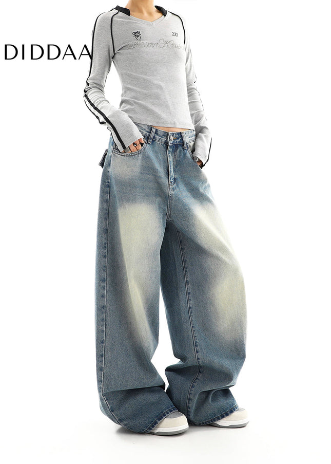 Blue Distressed Straight-Leg Women’s Jeans Casual Spring Trousers - Women’s Jeans
