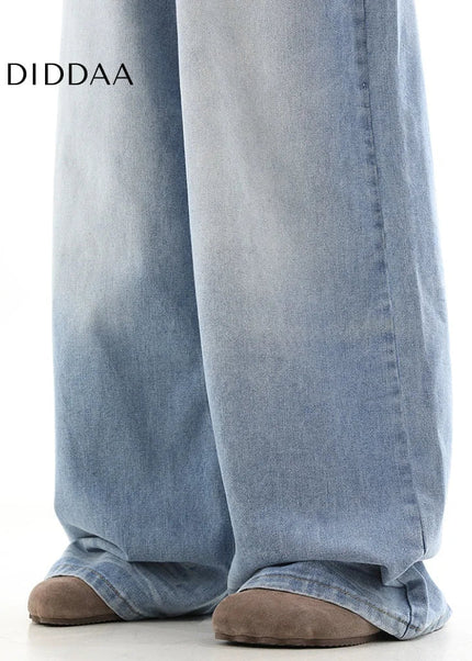 Blue Distressed Straight Loose Wide-Leg Jeans - Men’s Jeans