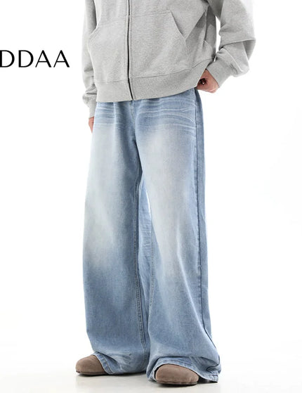 Blue Distressed Straight Loose Wide-Leg Jeans - S / Blue - Men’s Jeans