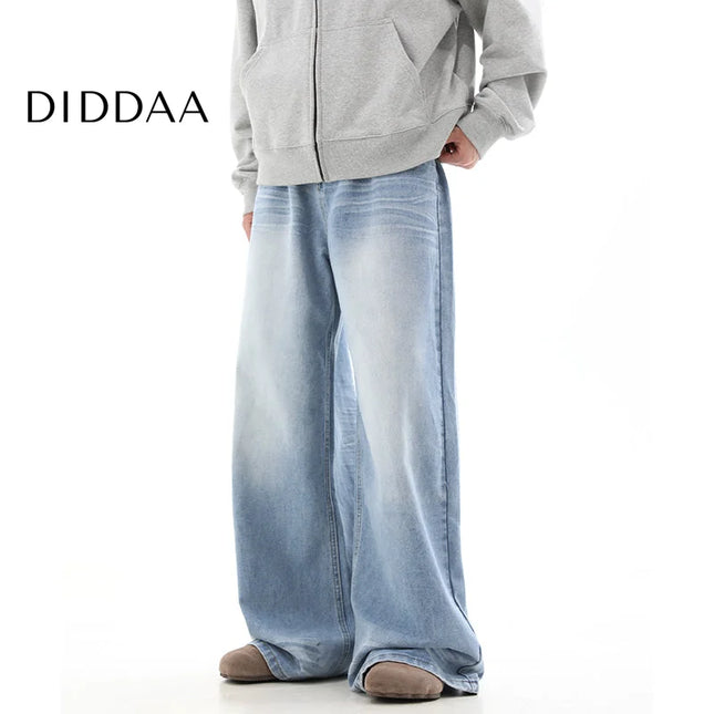 Blue Distressed Straight Loose Wide-Leg Jeans - S / Blue - Men’s Jeans