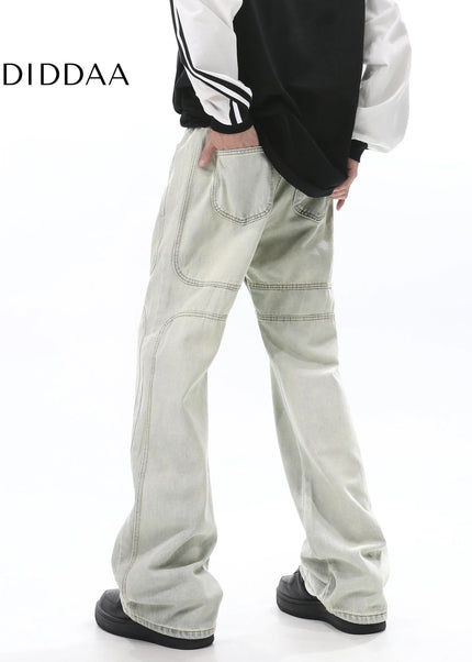 Blue Distressed Three-Dimensional Straight Leg Jeans - Men’s Jeans