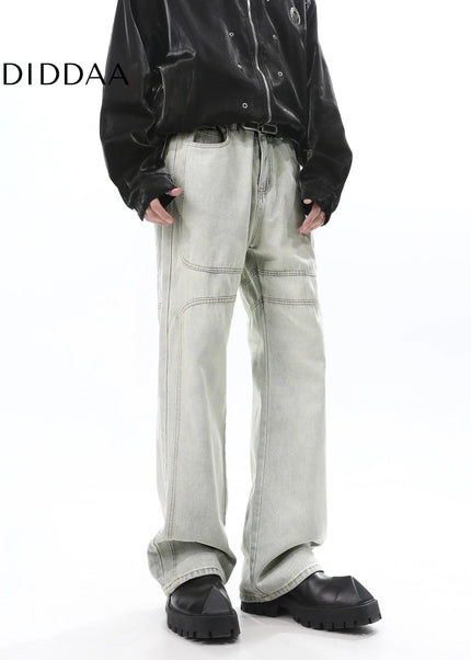 Blue Distressed Three-Dimensional Straight Leg Jeans - Men’s Jeans