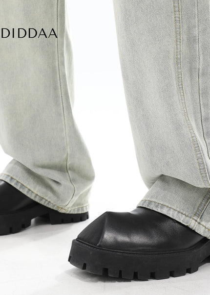 Blue Distressed Three-Dimensional Straight Leg Jeans - Men’s Jeans