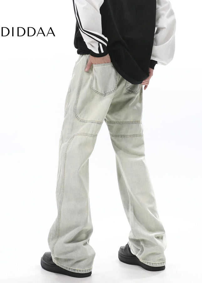 Blue Distressed Three-Dimensional Straight Leg Jeans - Men’s Jeans
