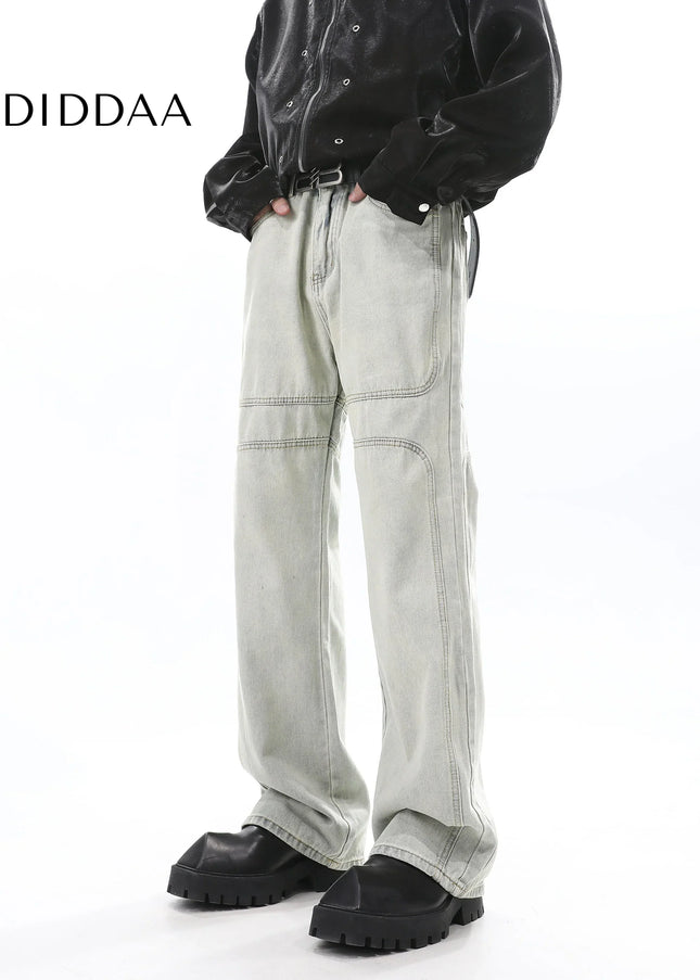 Blue Distressed Three-Dimensional Straight Leg Jeans - Men’s Jeans