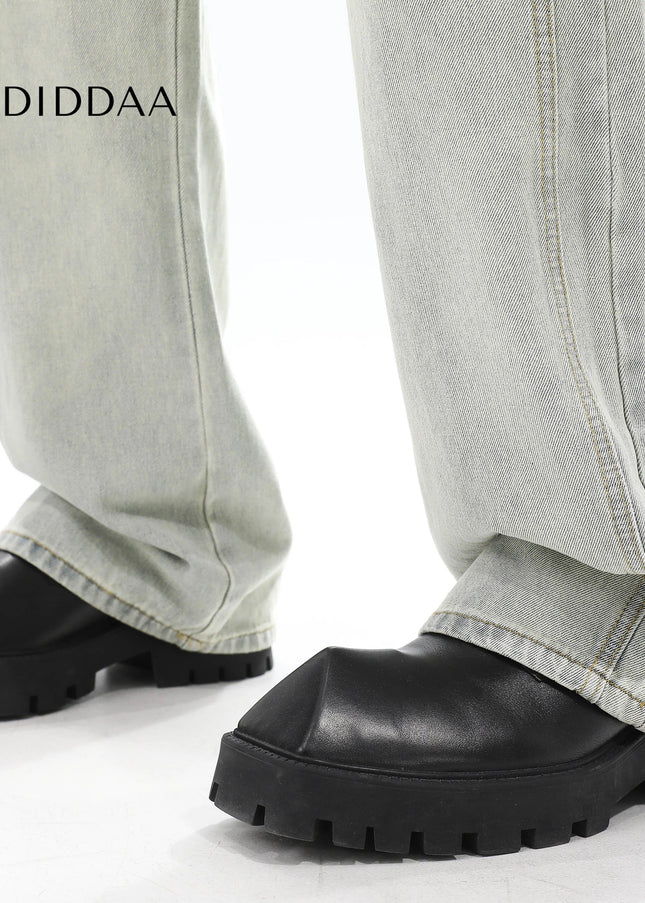 Blue Distressed Three-Dimensional Straight Leg Jeans - Men’s Jeans