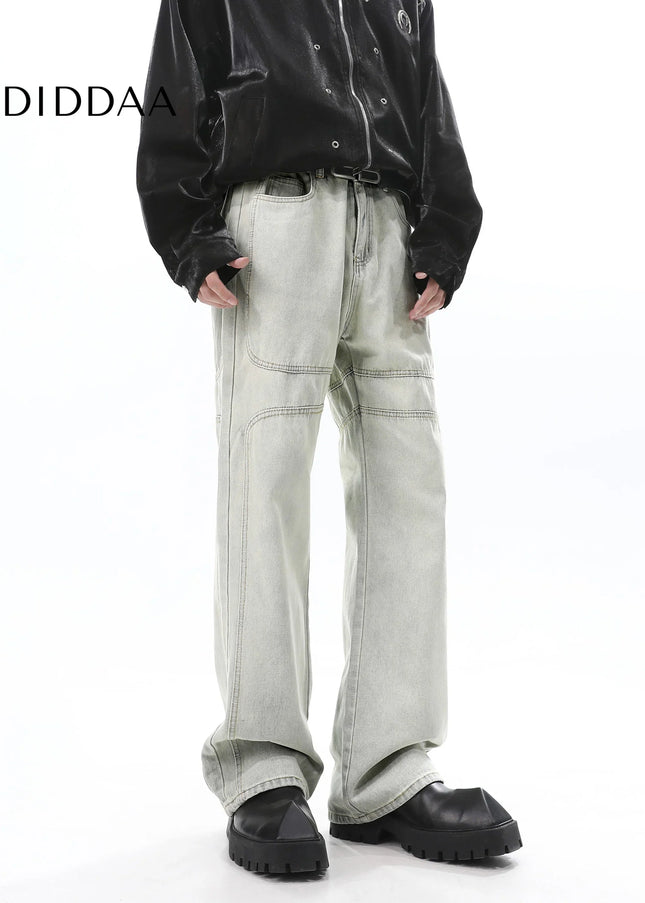 Blue Distressed Three-Dimensional Straight Leg Jeans - Men’s Jeans