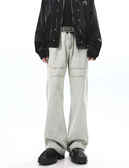 Blue Distressed Three-Dimensional Straight Leg Jeans - S / Light Blue - Men’s Jeans