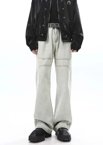Blue Distressed Three-Dimensional Straight Leg Jeans - S / Light Blue - Men’s Jeans