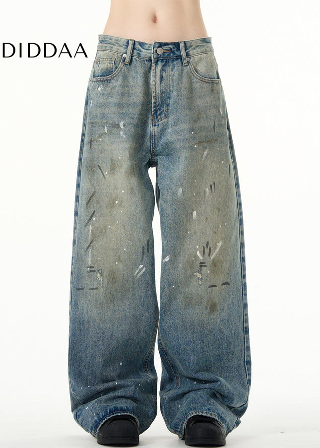 Blue Distressed Tie-Dye Loose Straight Jeans - Men’s Jeans