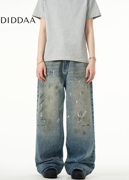 Blue Distressed Tie-Dye Loose Straight Jeans - Men’s Jeans