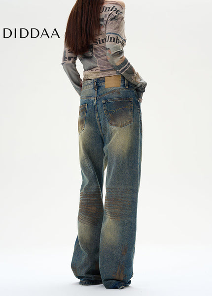 Blue Distressed Tie-Dye Straight Leg Jeans - Women’s Jeans
