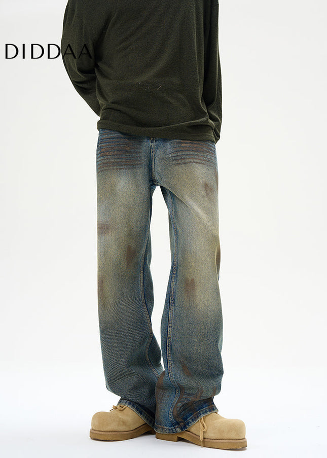 Blue Distressed Tie-Dye Straight Leg Jeans - Women’s Jeans