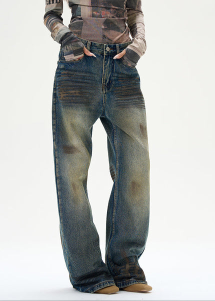 Blue Distressed Tie-Dye Straight Leg Jeans - Women’s Jeans