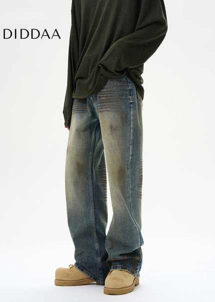 Blue Distressed Tie-Dye Straight Leg Jeans - Women’s Jeans
