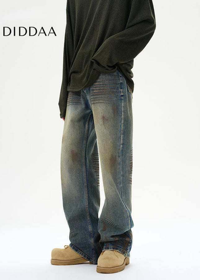 Blue Distressed Tie-Dye Straight Leg Jeans - Women’s Jeans