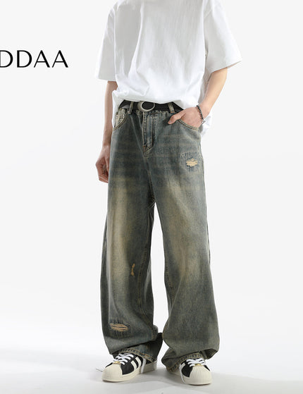 Blue Distressed Vintage Wash Wide-Leg Jeans for Men - S / Vintage Blue - Men’s Jeans