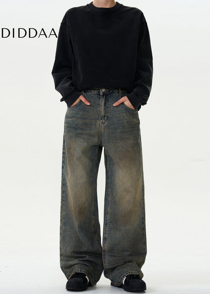 Blue Distressed Vintage Wide-Leg Jeans Unisex Loose Fit - Men’s Jeans