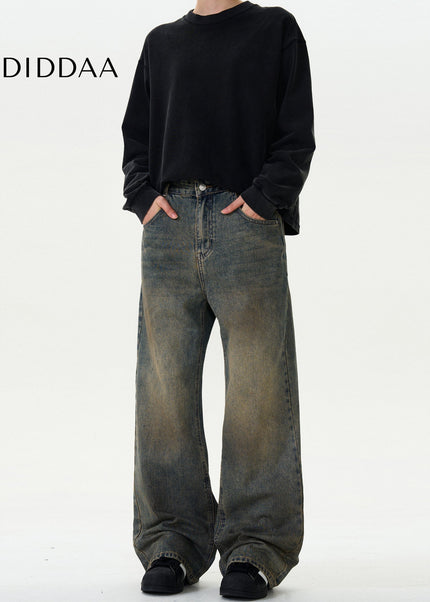 Blue Distressed Vintage Wide-Leg Jeans Unisex Loose Fit - Men’s Jeans