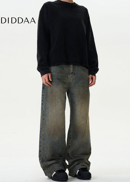 Blue Distressed Vintage Wide-Leg Jeans Unisex Loose Fit - Men’s Jeans