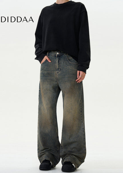 Blue Distressed Vintage Wide-Leg Jeans Unisex Loose Fit - Men’s Jeans