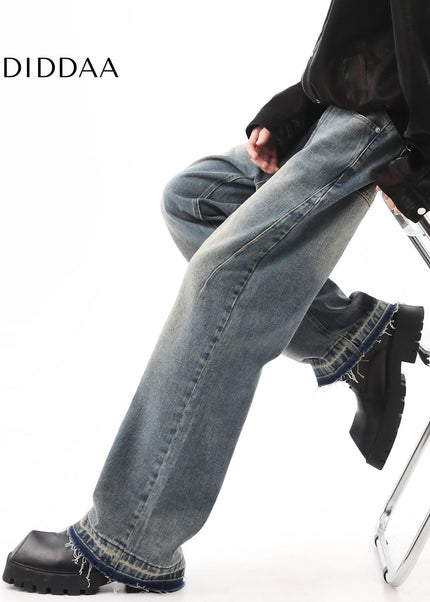 Blue Distressed Washed Straight Jeans for Men - Men’s Jeans