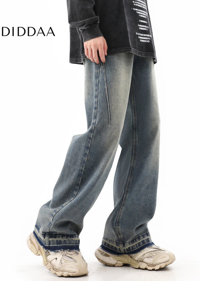 Blue Distressed Washed Straight Jeans for Men - Men’s Jeans