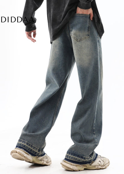 Blue Distressed Washed Straight Jeans for Men - Men’s Jeans