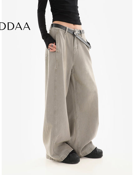 Blue Distressed Wide Leg Jeans for Women 2025 Spring Autumn - S / Khaki - Women’s Jeans