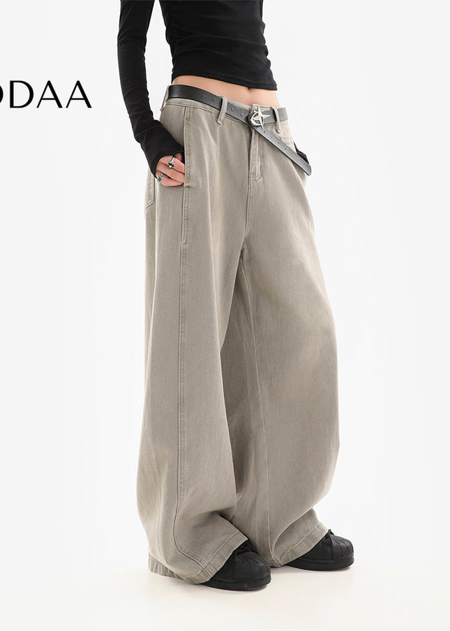 Blue Distressed Wide Leg Jeans for Women 2025 Spring Autumn - S / Khaki - Women’s Jeans