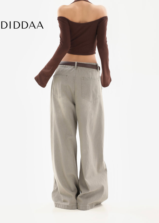 Blue Distressed Wide Leg Jeans for Women 2025 Spring Autumn - Women’s Jeans