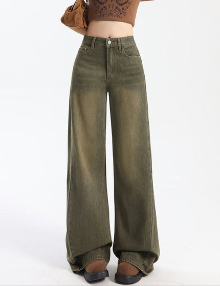 Blue Distressed Wide-Leg Jeans with Embroidery Design - Women’s Jeans