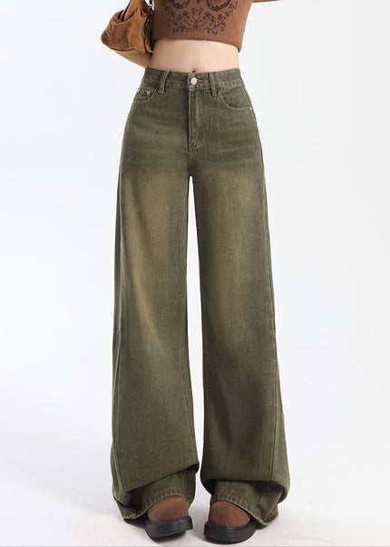 Blue Distressed Wide-Leg Jeans with Embroidery Design - Women’s Jeans
