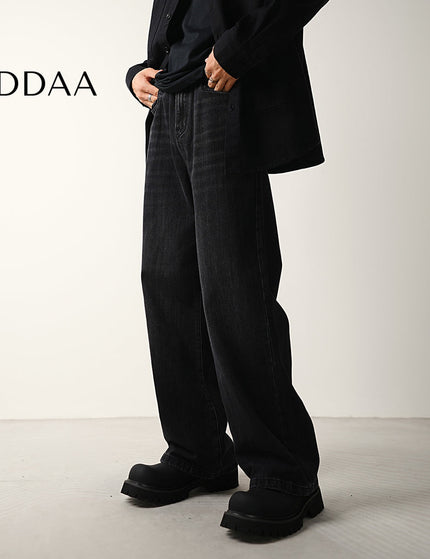 Blue Distressed Wide-Leg Jeans with Loose Fit for Men - 28 / Black - Men’s Jeans