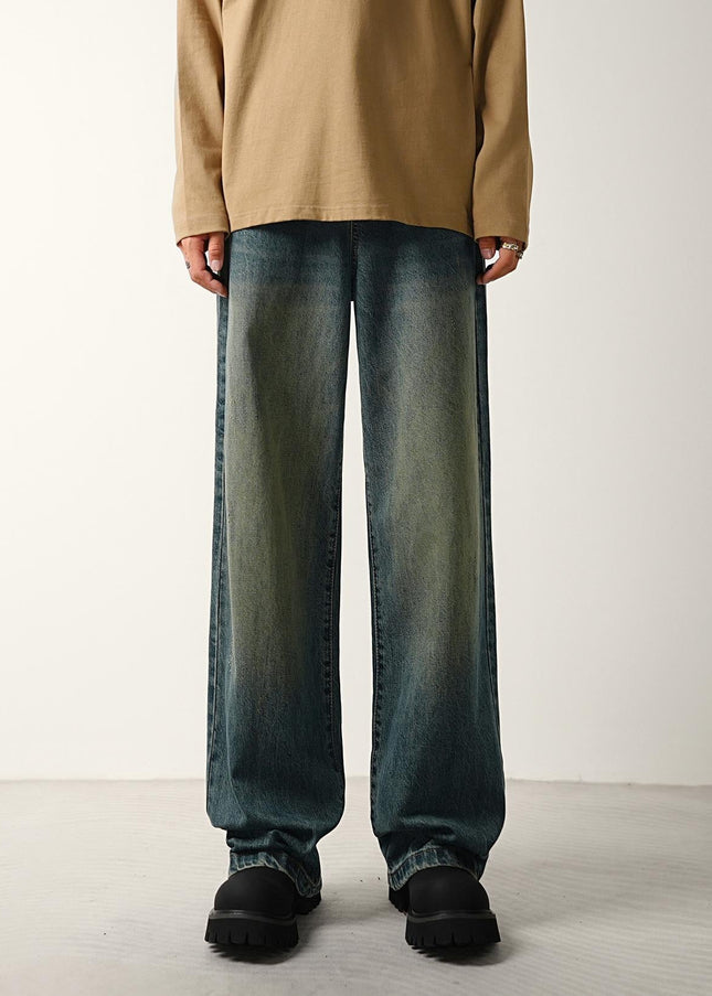 Blue Distressed Wide-Leg Jeans with Loose Fit for Men - Men’s Jeans