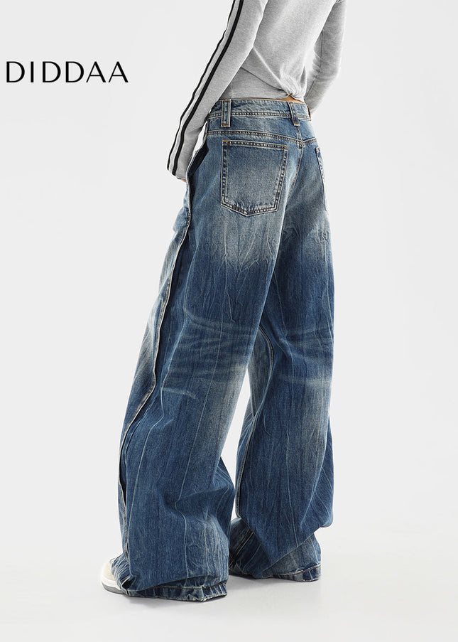 Blue Distressed Wide-Leg Jeans Women’s Casual Spring Pants - Women’s Jeans