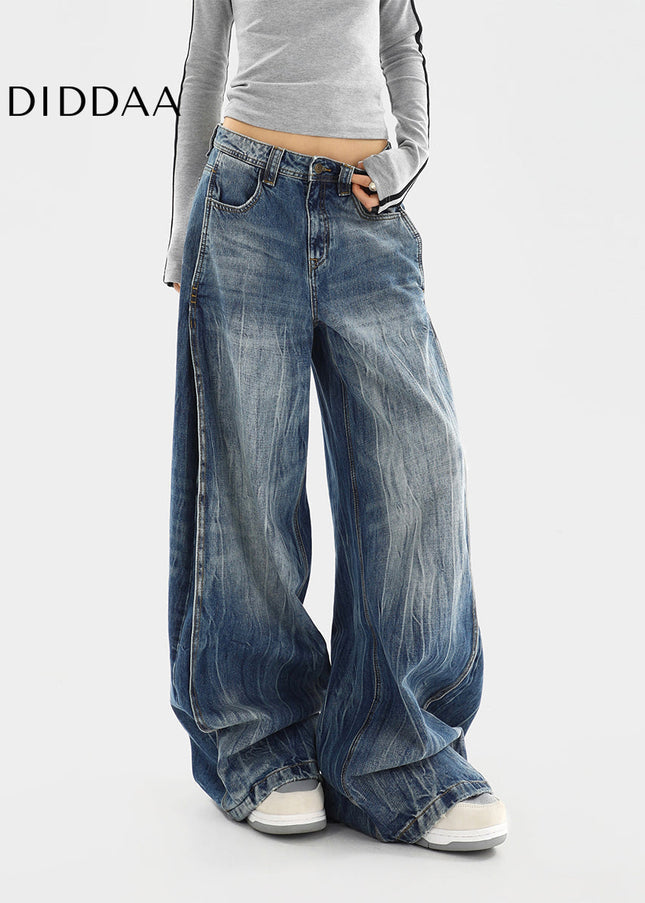 Blue Distressed Wide-Leg Jeans Women’s Casual Spring Pants - Women’s Jeans