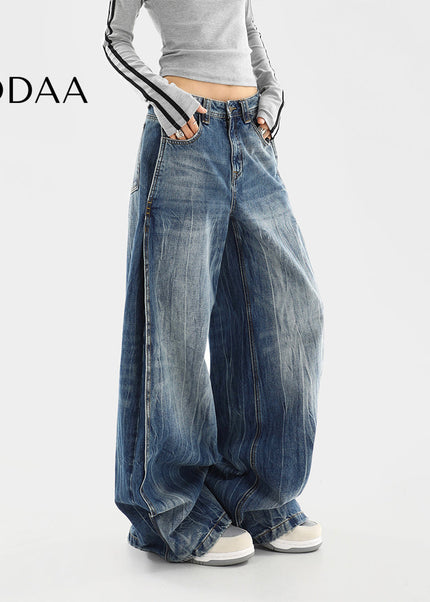 Blue Distressed Wide-Leg Jeans Women’s Casual Spring Pants - S / Blue - Women’s Jeans