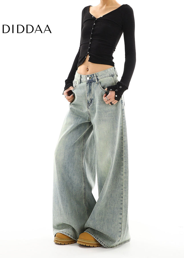 Blue Distressed Wide Leg Jeans Women’s Spring Fashion - Women’s Jeans