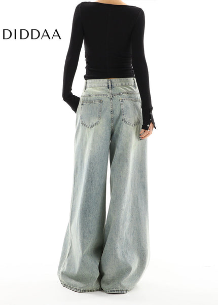 Blue Distressed Wide Leg Jeans Women’s Spring Fashion - Women’s Jeans