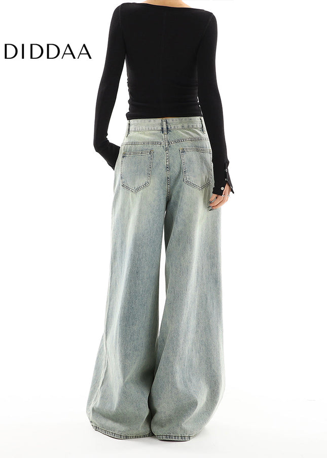 Blue Distressed Wide Leg Jeans Women’s Spring Fashion - Women’s Jeans