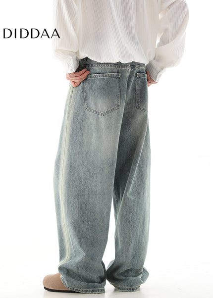 Blue Distressed Wide-Leg Vintage Jeans for Men - Men’s Jeans