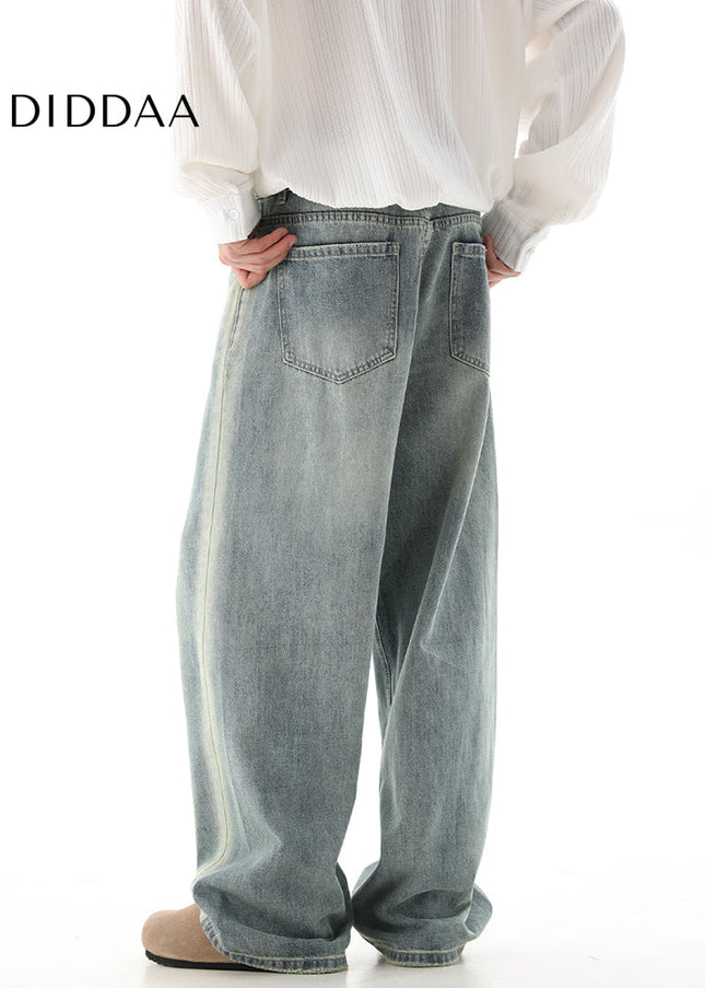 Blue Distressed Wide-Leg Vintage Jeans for Men - Men’s Jeans