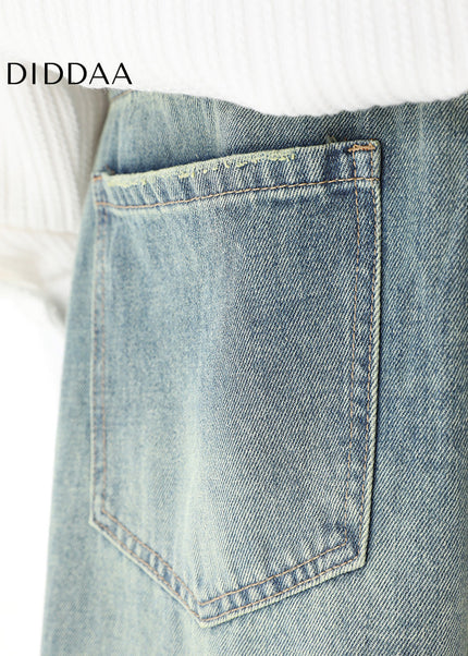 Blue Distressed Wide-Leg Vintage Jeans for Men - Men’s Jeans