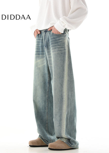 Blue Distressed Wide-Leg Vintage Jeans for Men - Men’s Jeans